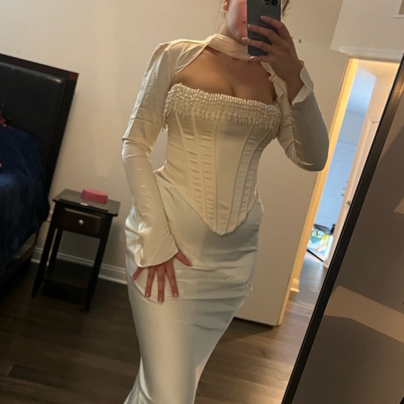 House of CB Aubrie Vintage Cream Embellished Satin Corset size M - Picture 5 of 7